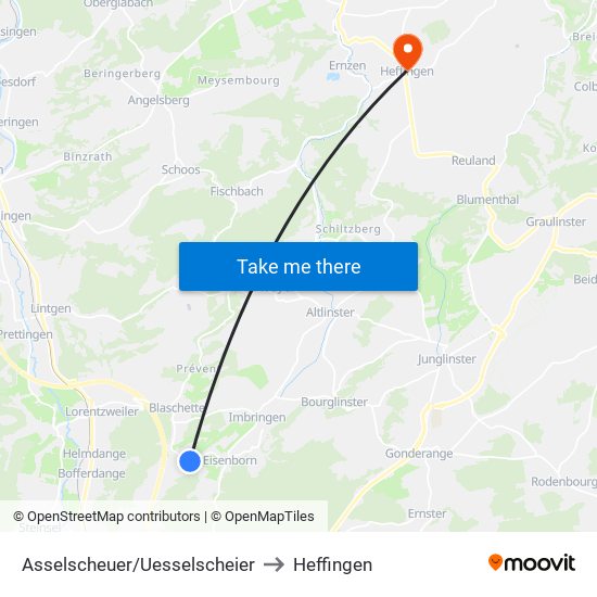 Asselscheuer/Uesselscheier to Heffingen map