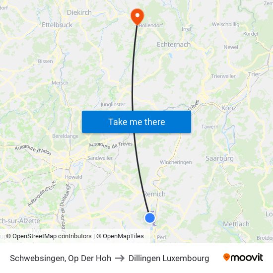 Schwebsingen, Op Der Hoh to Dillingen Luxembourg map