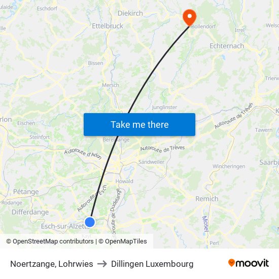 Noertzange, Lohrwies to Dillingen Luxembourg map