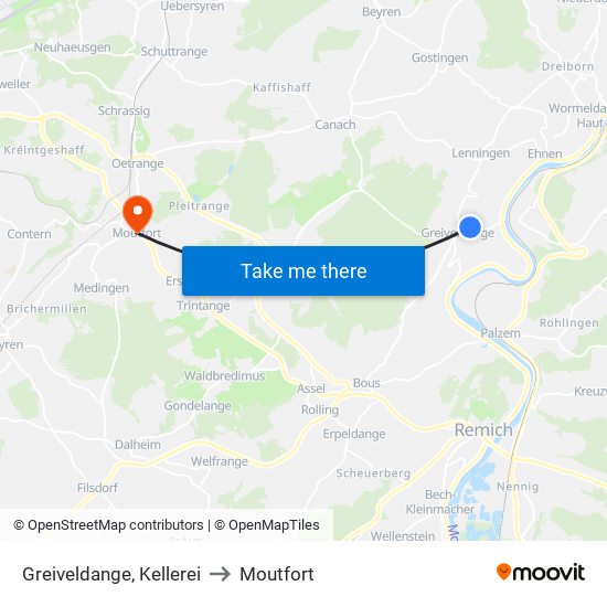 Greiveldange, Kellerei to Moutfort map