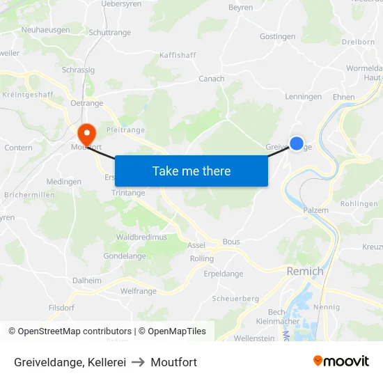 Greiveldange, Kellerei to Moutfort map