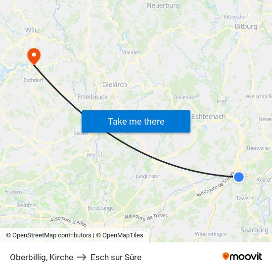 Oberbillig, Kirche to Esch sur Sûre map