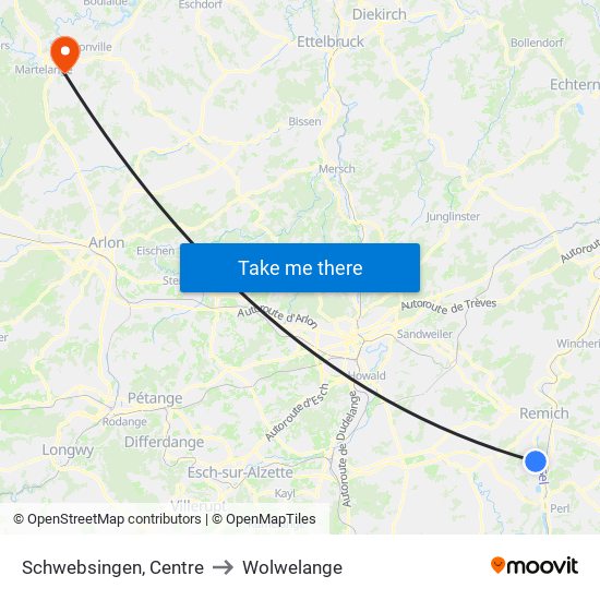 Schwebsingen, Centre to Wolwelange map