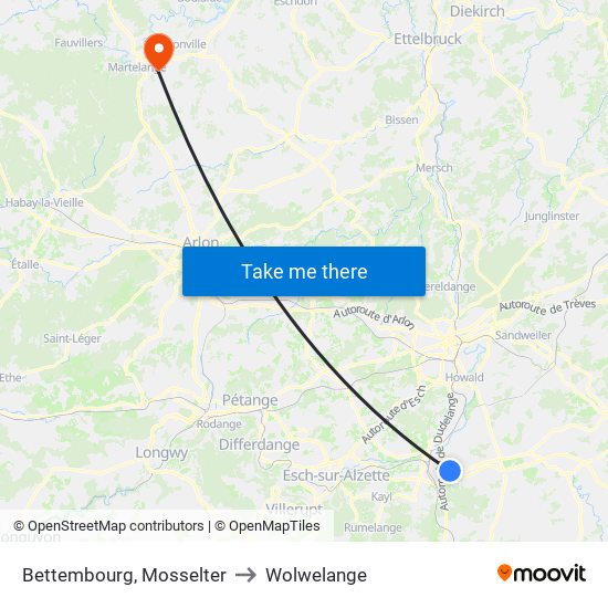 Bettembourg, Mosselter to Wolwelange map