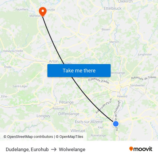 Dudelange, Eurohub to Wolwelange map