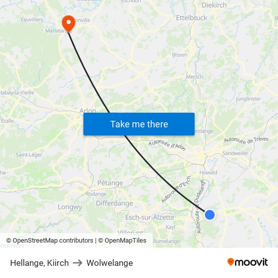 Hellange, Kiirch to Wolwelange map