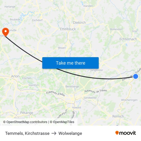 Temmels, Kirchstrasse to Wolwelange map