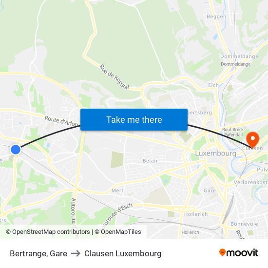 Bertrange, Gare to Clausen Luxembourg map