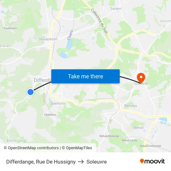 Differdange, Rue De Hussigny to Soleuvre map