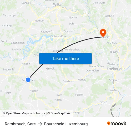 Rambrouch, Gare to Bourscheid Luxembourg map