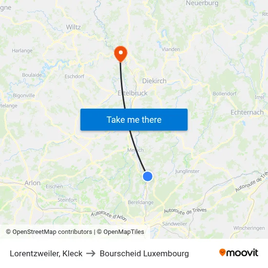 Lorentzweiler, Kleck to Bourscheid Luxembourg map