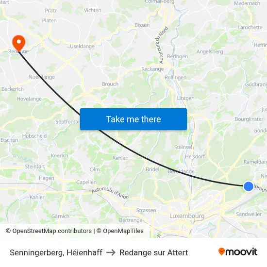 Senningerberg, Héienhaff to Redange sur Attert map