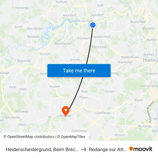 Heiderscheidergrund, Beim Bréckert to Redange sur Attert map