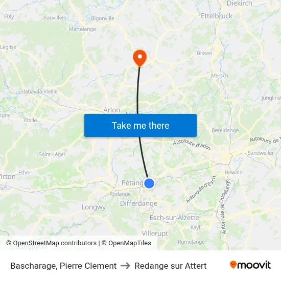Bascharage, Pierre Clement to Redange sur Attert map
