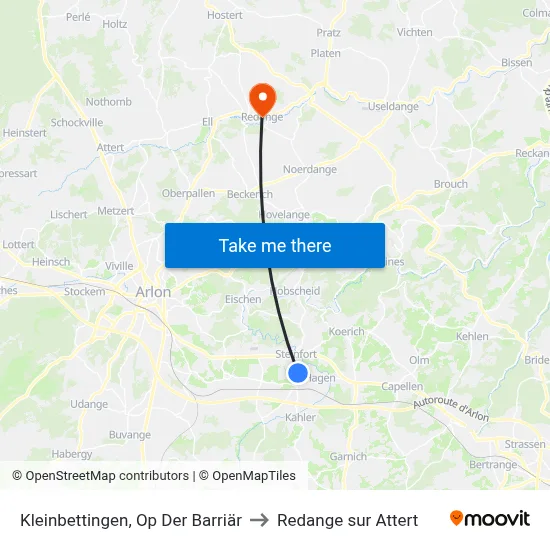 Kleinbettingen, Op Der Barriär to Redange sur Attert map