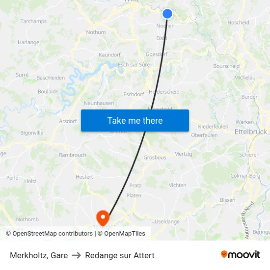Merkholtz, Gare to Redange sur Attert map