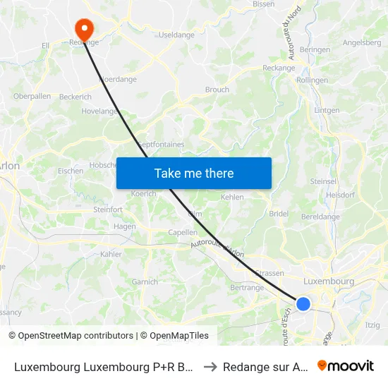 Luxembourg Luxembourg P+R Bouillon to Redange sur Attert map