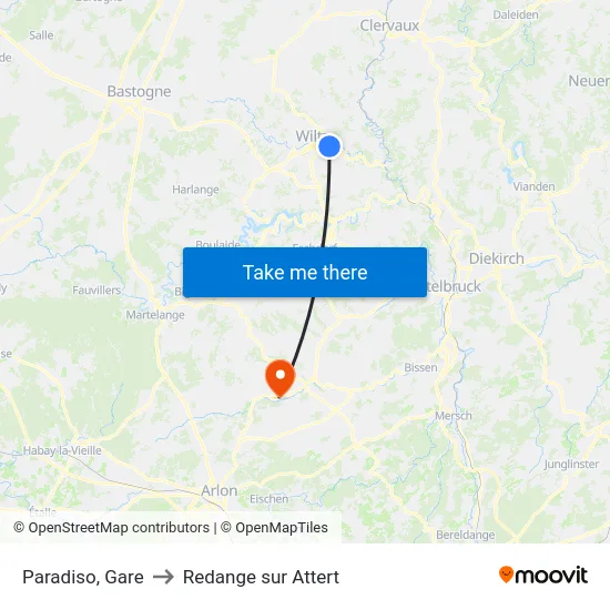 Paradiso, Gare to Redange sur Attert map