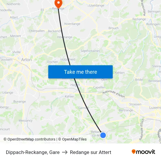 Dippach-Reckange, Gare to Redange sur Attert map