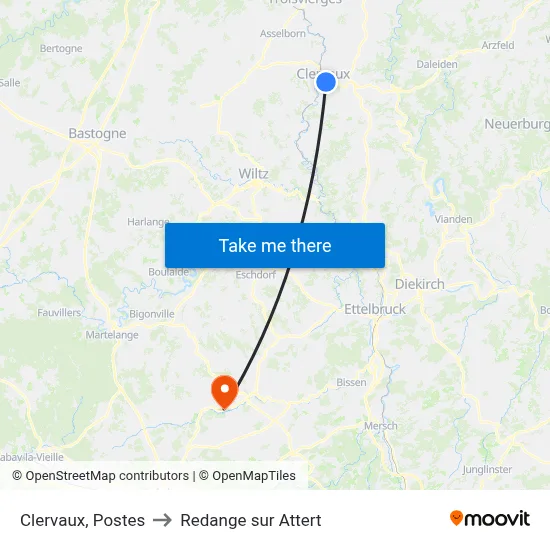Clervaux, Postes to Redange sur Attert map