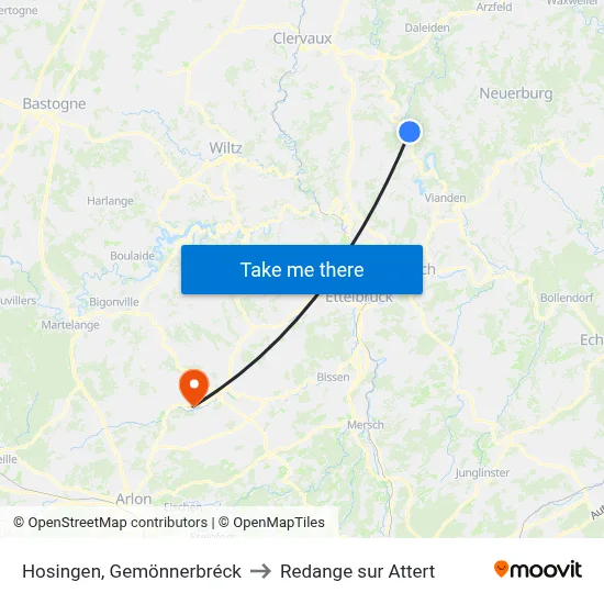 Hosingen, Gemönnerbréck to Redange sur Attert map