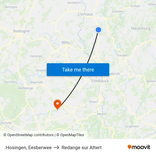 Hosingen, Eesberwee to Redange sur Attert map