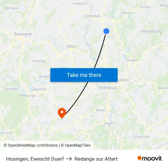 Hosingen, Ewescht Duerf to Redange sur Attert map