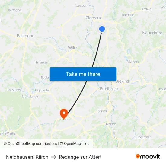 Neidhausen, Kiirch to Redange sur Attert map