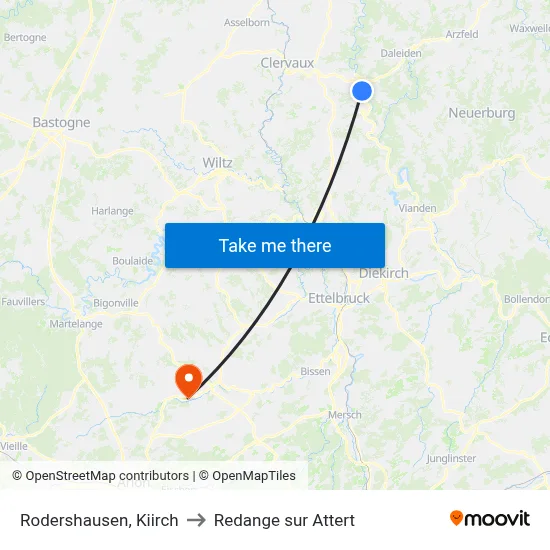 Rodershausen, Kiirch to Redange sur Attert map