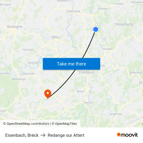 Eisenbach, Bréck to Redange sur Attert map