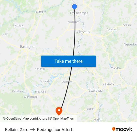 Bellain, Gare to Redange sur Attert map
