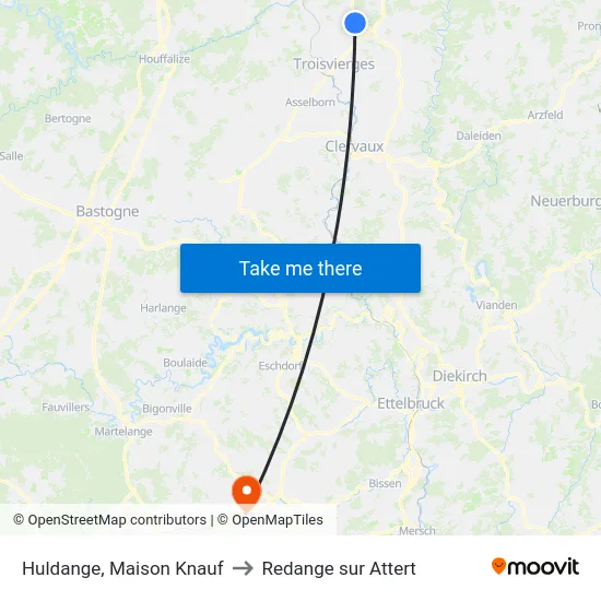Huldange, Maison Knauf to Redange sur Attert map