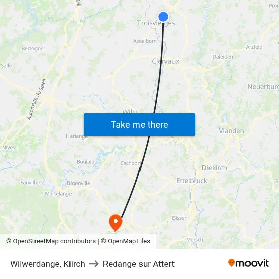 Wilwerdange, Kiirch to Redange sur Attert map