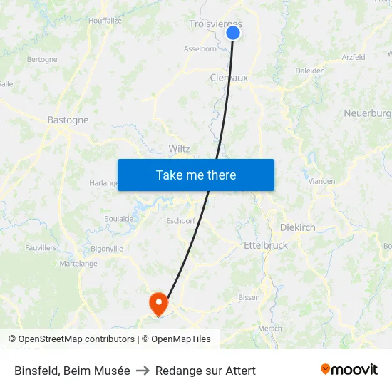 Binsfeld, Beim Musée to Redange sur Attert map