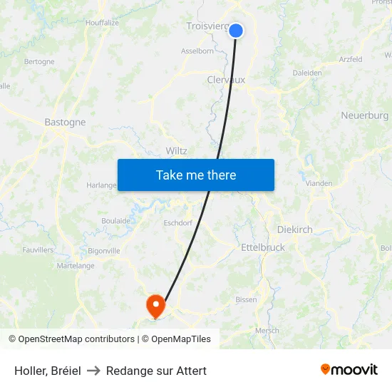 Holler, Bréiel to Redange sur Attert map