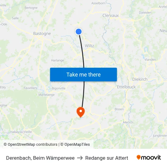 Derenbach, Beim Wämperwee to Redange sur Attert map