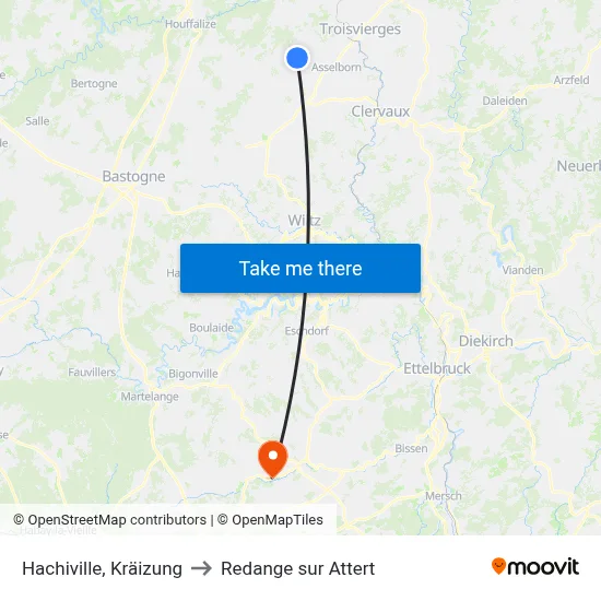 Hachiville, Kräizung to Redange sur Attert map