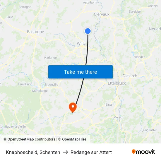 Knaphoscheid, Schenten to Redange sur Attert map