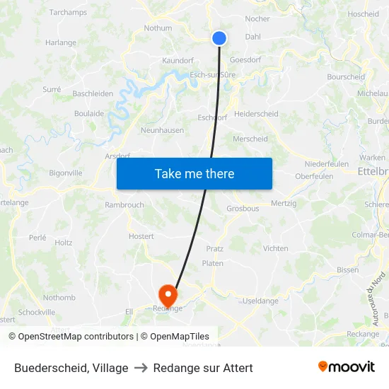 Buederscheid, Village to Redange sur Attert map
