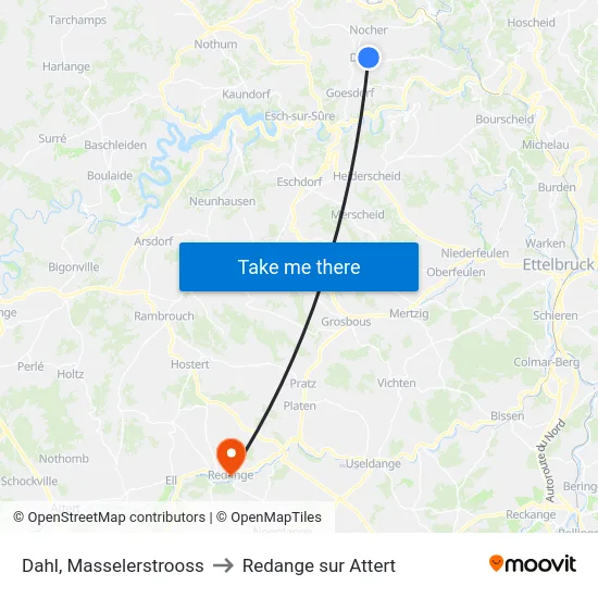 Dahl, Masselerstrooss to Redange sur Attert map