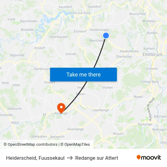 Heiderscheid, Fuussekaul to Redange sur Attert map