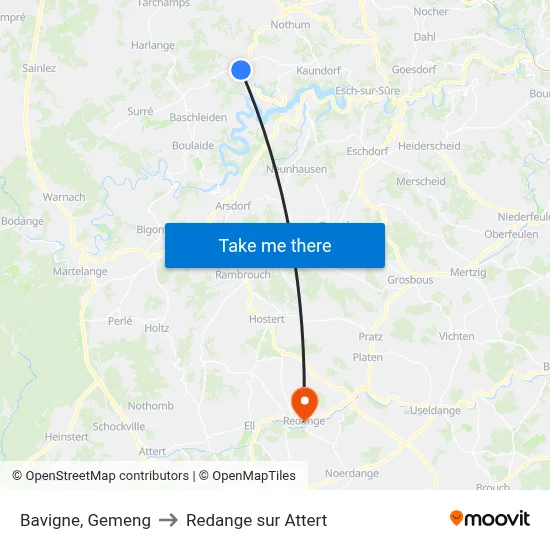 Bavigne, Gemeng to Redange sur Attert map