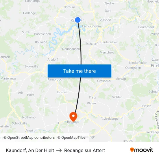 Kaundorf, An Der Hielt to Redange sur Attert map