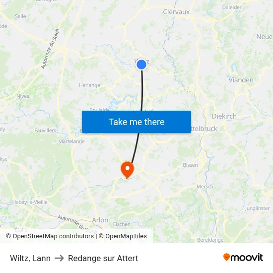 Wiltz, Lann to Redange sur Attert map