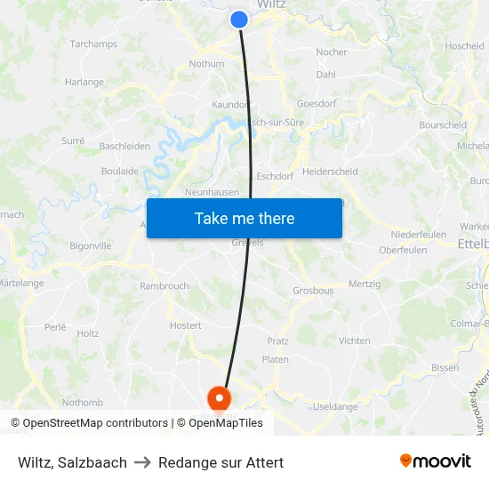 Wiltz, Salzbaach to Redange sur Attert map
