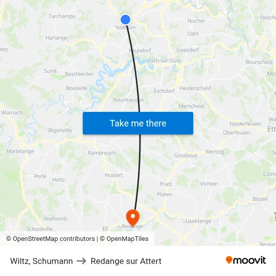 Wiltz, Schumann to Redange sur Attert map