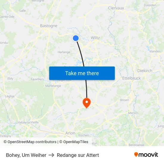 Bohey, Um Weiher to Redange sur Attert map