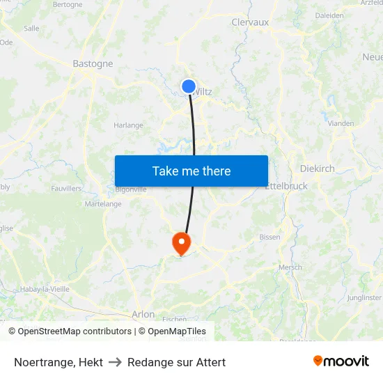 Noertrange, Hekt to Redange sur Attert map
