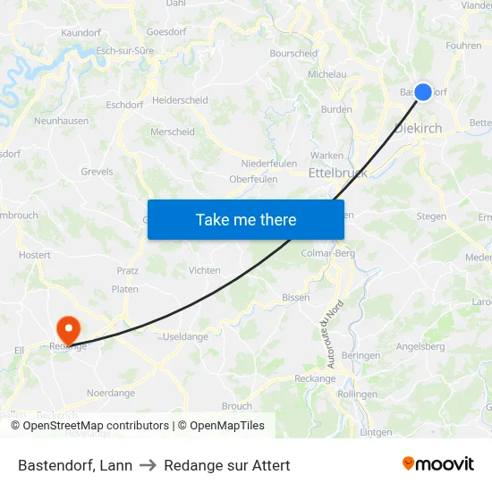 Bastendorf, Lann to Redange sur Attert map