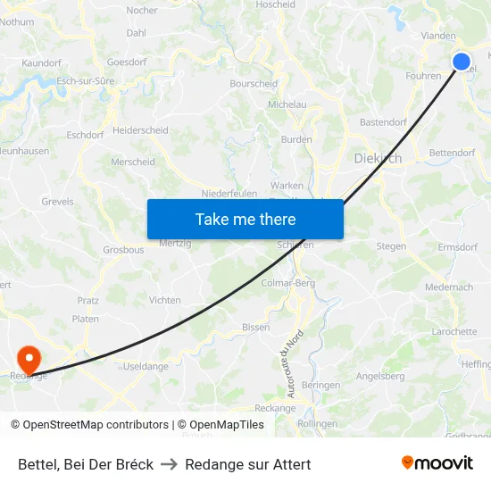Bettel, Bei Der Bréck to Redange sur Attert map
